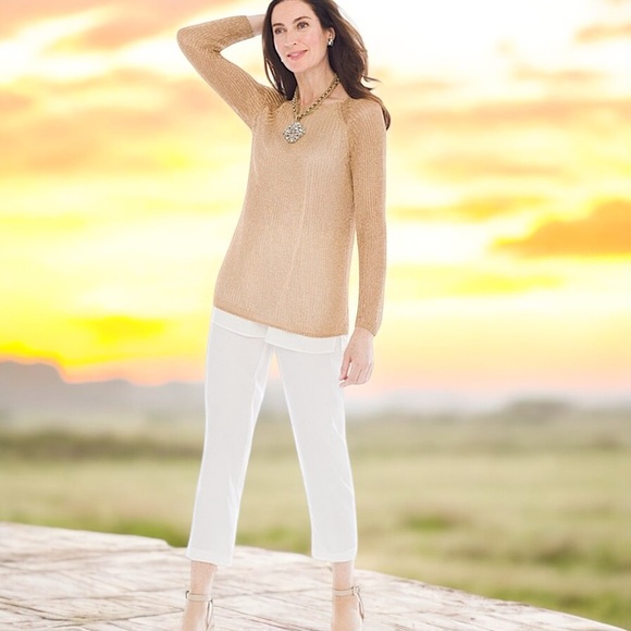 Chico’s Loose Gold Shine-Stitch Amanda Pullover with Attached Shell - Picture 2 of 16